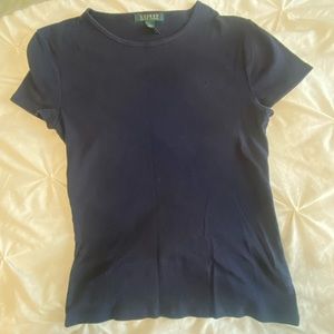 Lauren Ralph Lauren Ribbed Cotton Tee with Monochromatic Logo